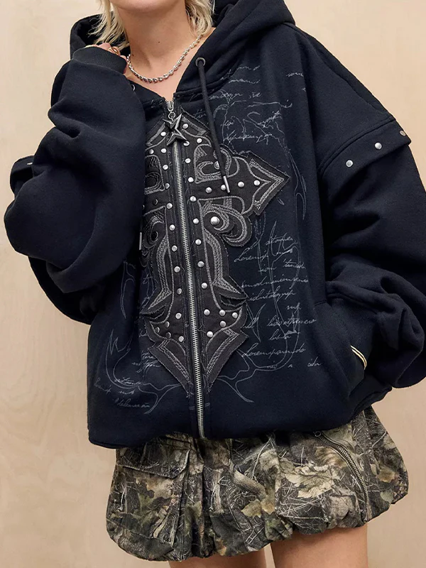 Cross Metal Print Punk Jacket