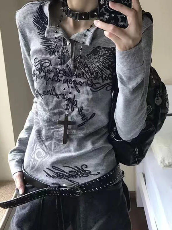 Cross Metal Print Punk Long Sleeve - Image 2