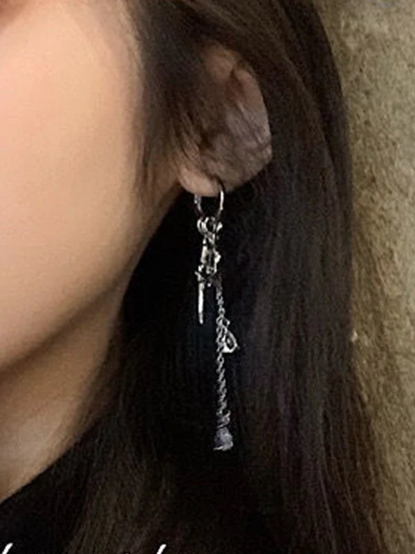 Cross Pendant Zircon Tassel Hoop Earrings - Image 3