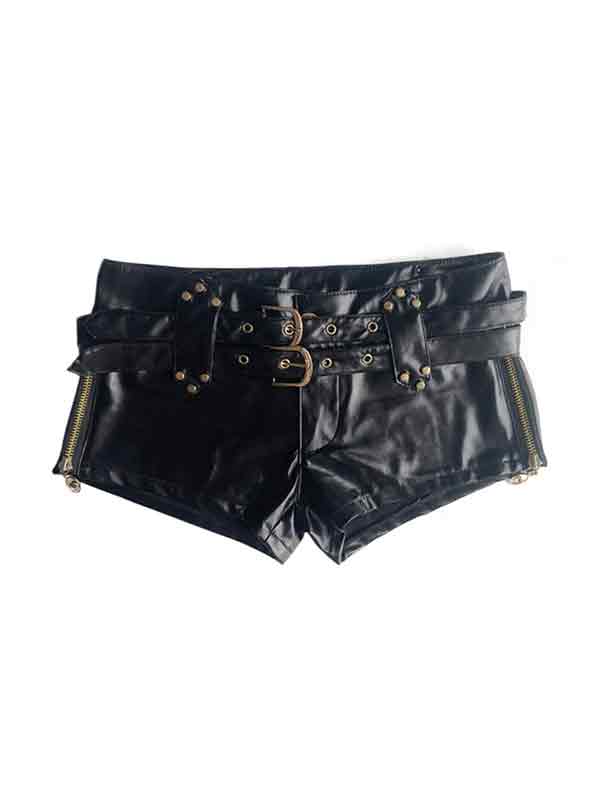 Dark leather hollow Shorts - Image 7