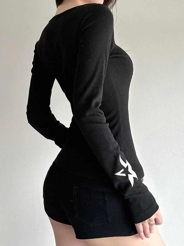 Dark-Style Star-Print Long Sleeve - Image 4