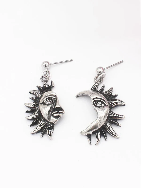 Dark Sun Moon Asymmetrical Earrings - Image 2