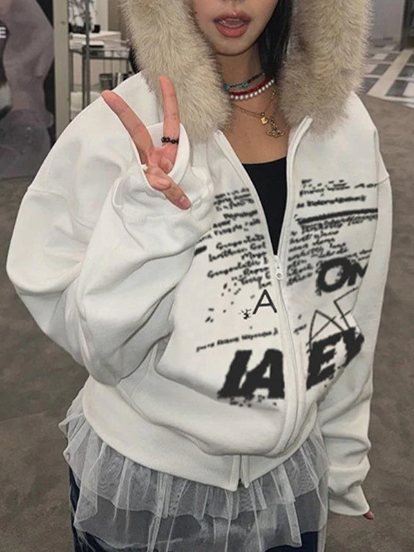 Dark-Themed Lettering Print Jacket