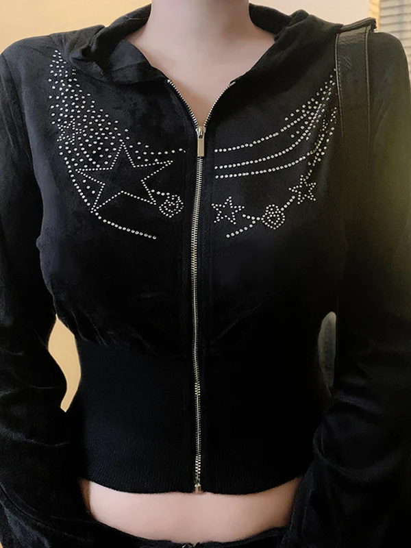 Dark-Themed Rhinestone-Embellished Print Jacket - Image 3