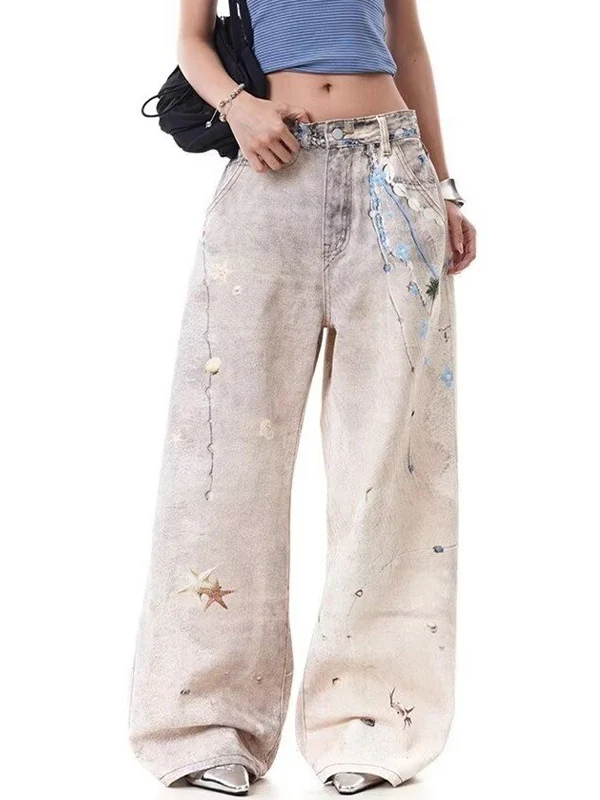 Designer Graffiti Print Boyfriend Jeans - Image 2
