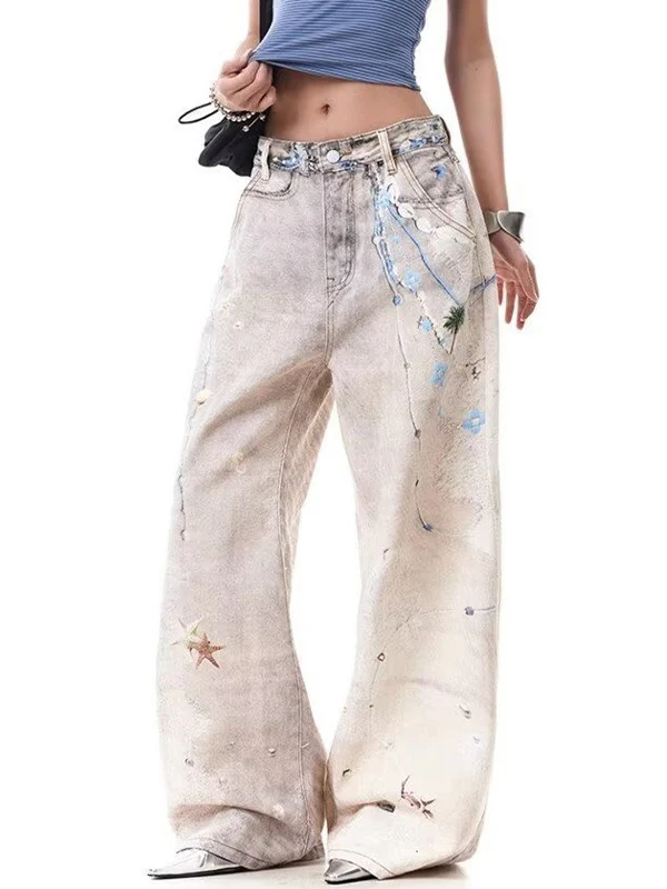 Designer Graffiti Print Boyfriend Jeans - Image 3