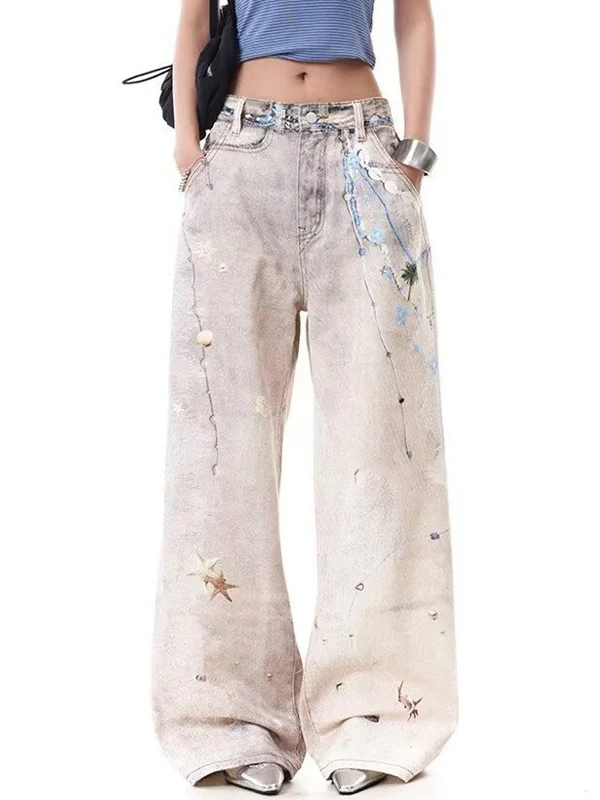 Designer Graffiti Print Boyfriend Jeans - Image 4