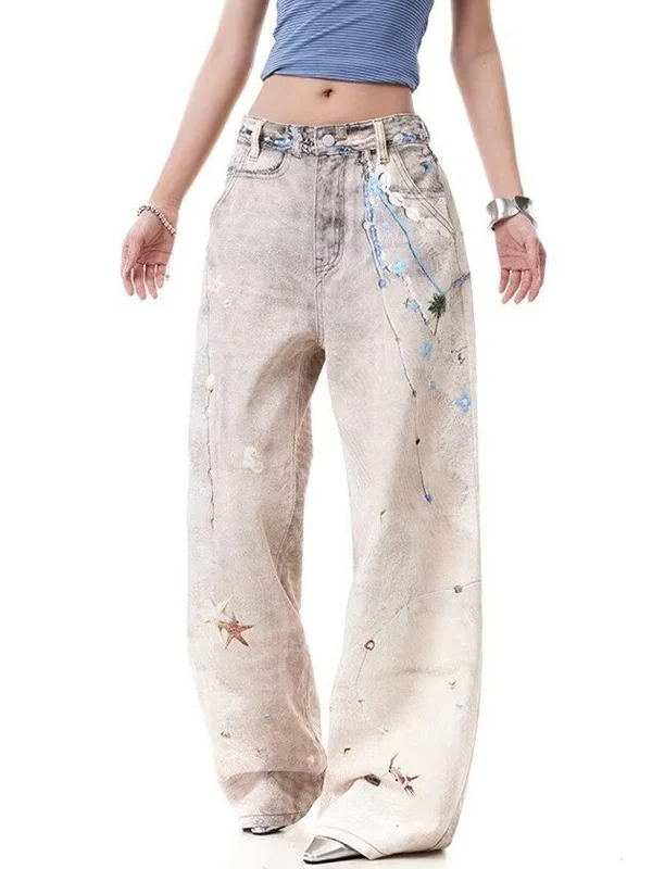 Designer Graffiti Print Boyfriend Jeans - Image 5