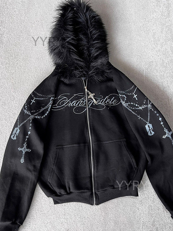 Detachable Fleece Hooded Print Jacket - Image 2