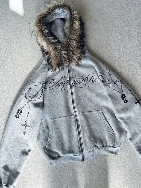 Detachable Fleece Hooded Print Jacket - Image 4