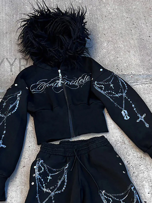 Detachable Fleece Hooded Print Jacket - Image 5