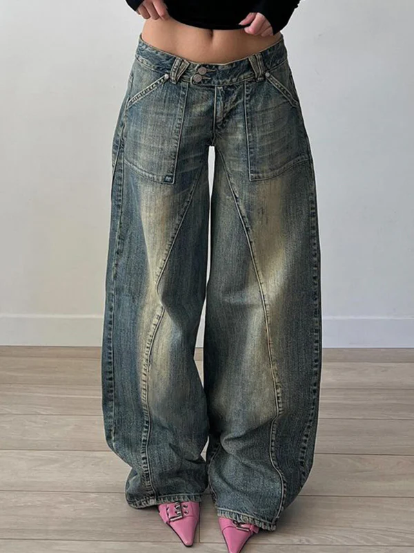Distressed Irregular Dividing Line Pockets Cargo Jeans - Image 2