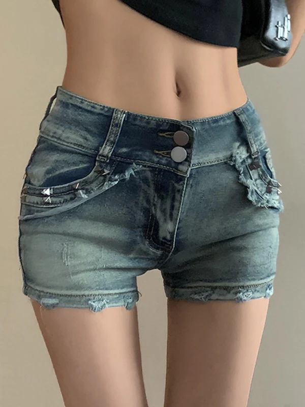 Distressed Slim Denim Hot Shorts - Image 4