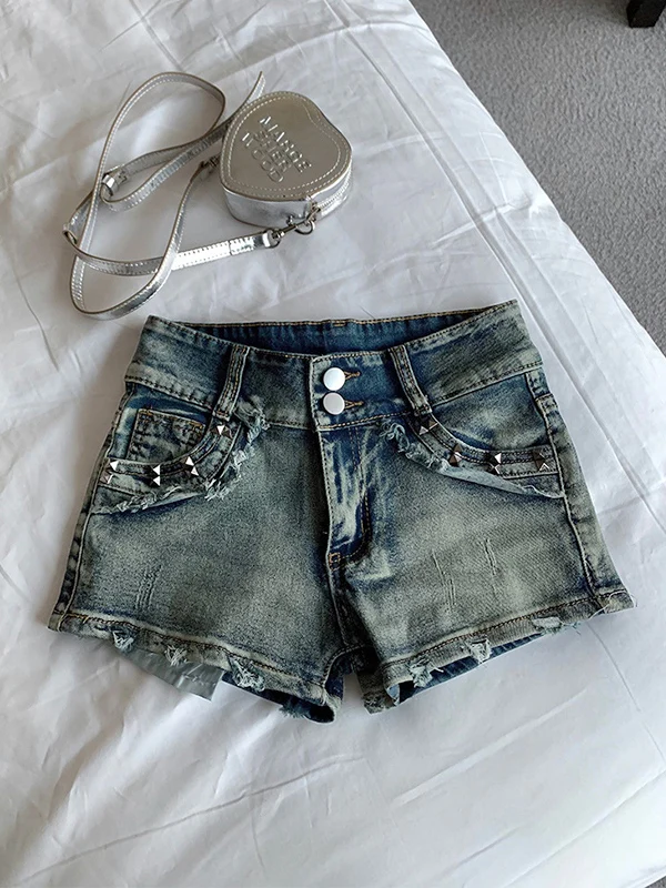 Distressed Slim Denim Hot Shorts - Image 5
