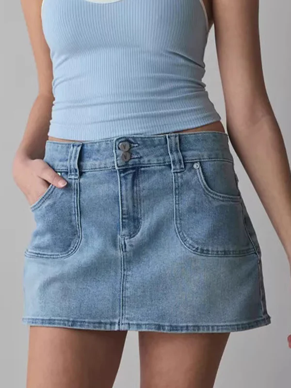 Double Button High Waist Mini Skirt - Image 3
