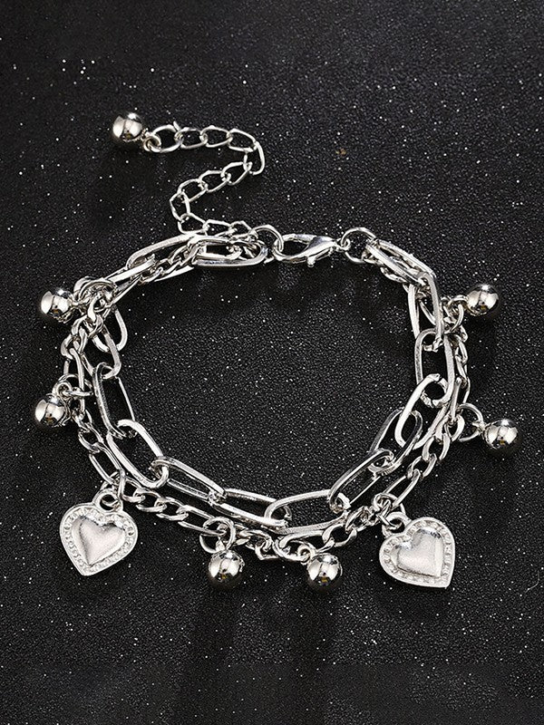 Double Layer Heart Charm Link Chain Bracelet - Image 2