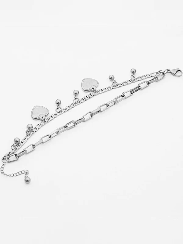 Double Layer Heart Charm Link Chain Bracelet - Image 4
