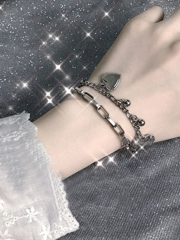 Double Layer Heart Charm Link Chain Bracelet - Image 5