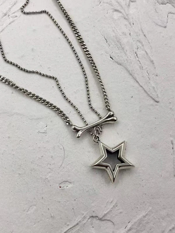 Double Layered Cutout Star Bone Charm Necklace - Image 6