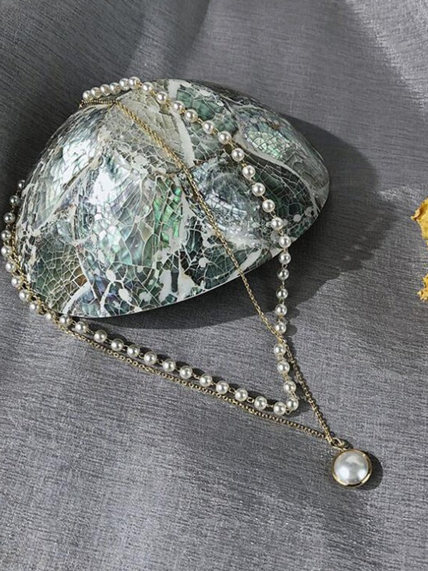 Double Layered Faux Pearl Necklace - Image 7