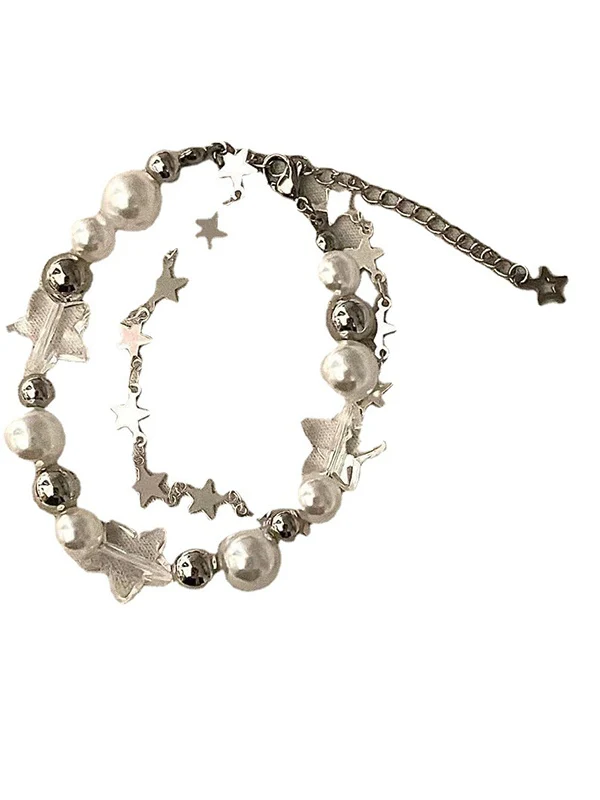 Double Layered Faux Pearl Star Charm Bracelet - Image 3
