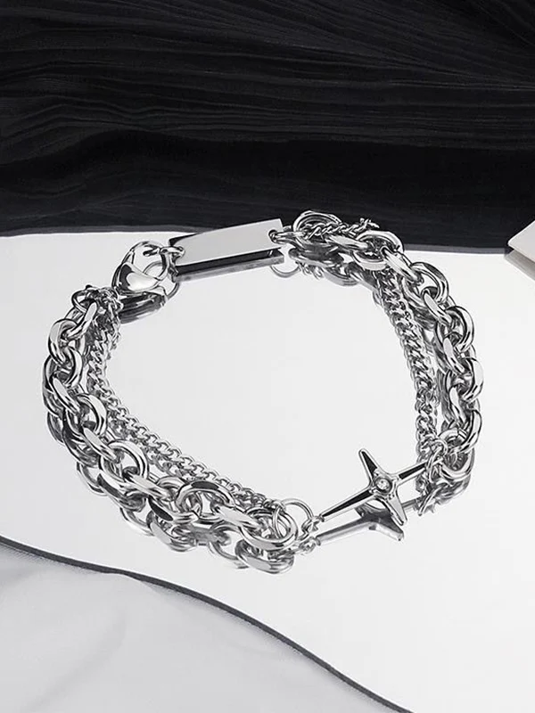 Double Layered Tag Star Charm Bracelet - Image 5