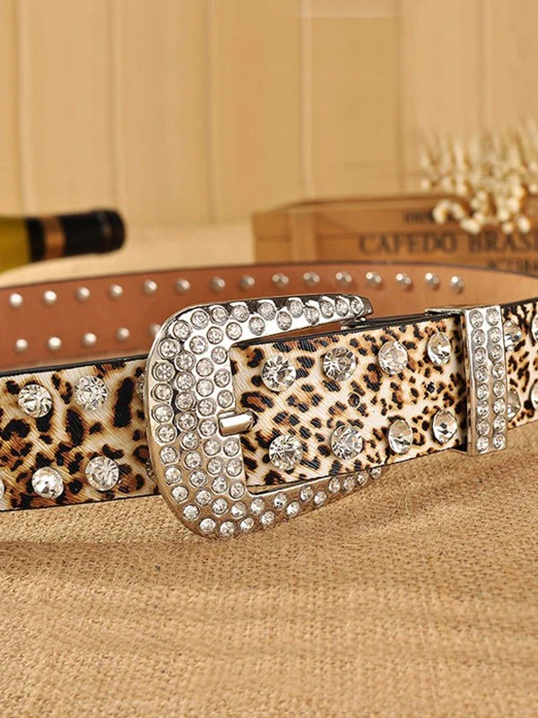 Double Rhinestone Pu Leather Belt - Image 11