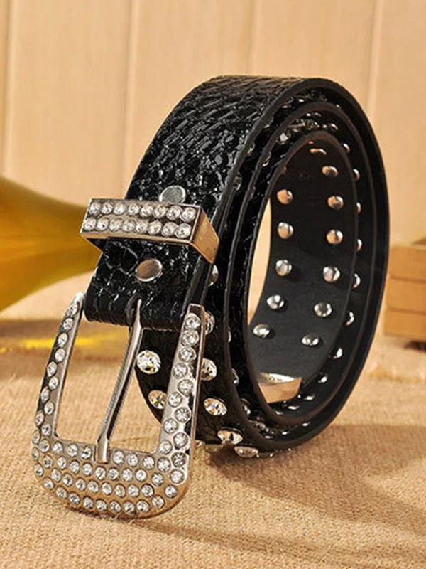Double Rhinestone Pu Leather Belt - Image 5