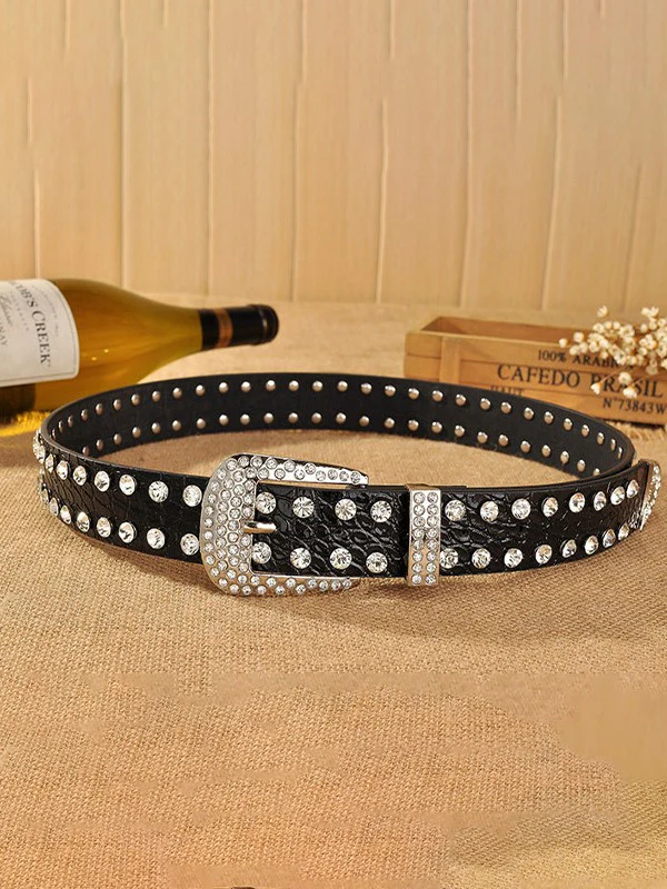 Double Rhinestone Pu Leather Belt - Image 6