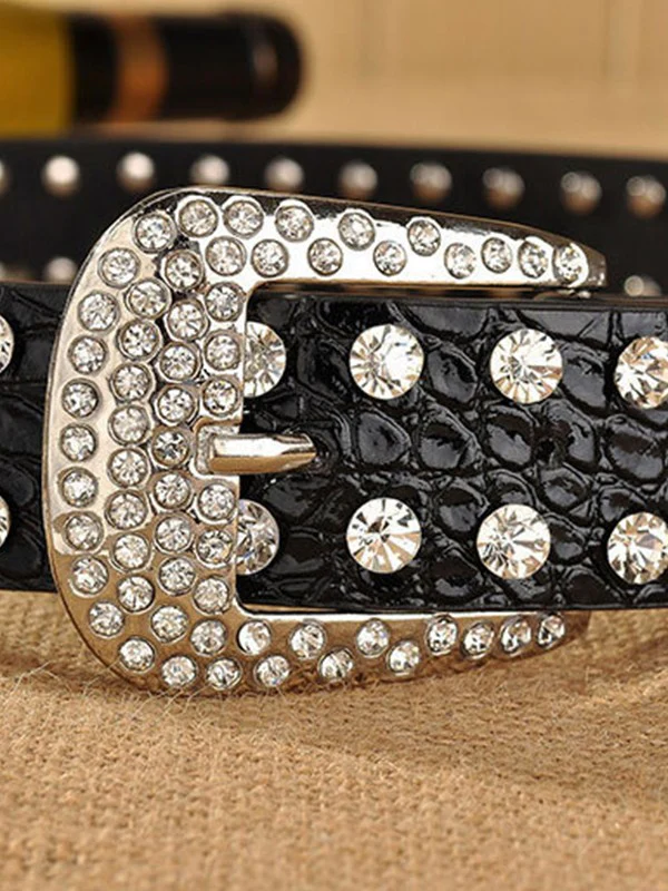 Double Rhinestone Pu Leather Belt - Image 7