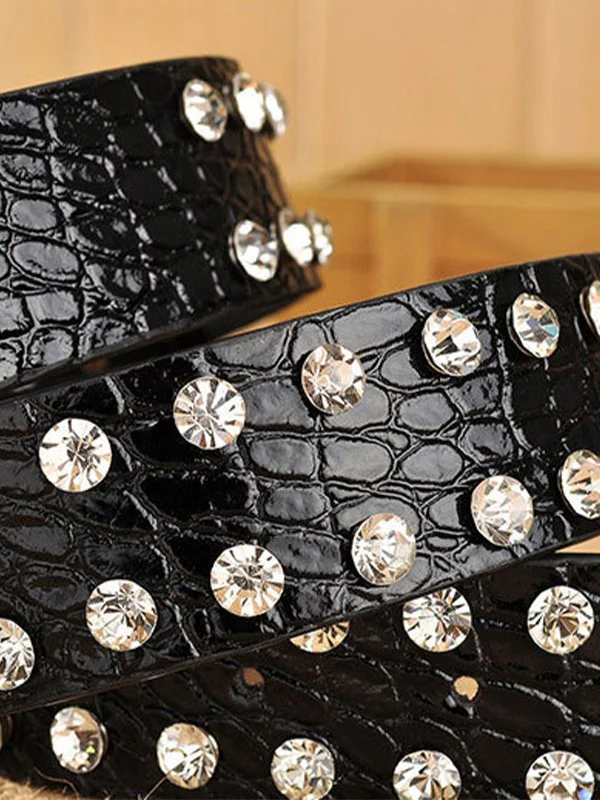 Double Rhinestone Pu Leather Belt - Image 8