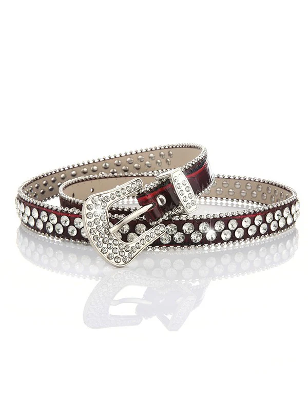 Double Rhinestone Pu Leather Buckle Belt - Image 2