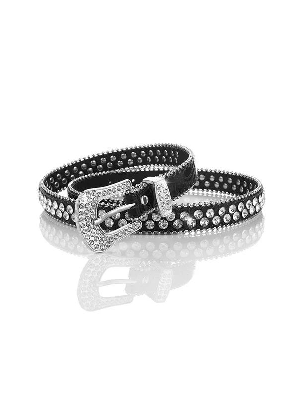 Double Rhinestone Pu Leather Buckle Belt - Image 3