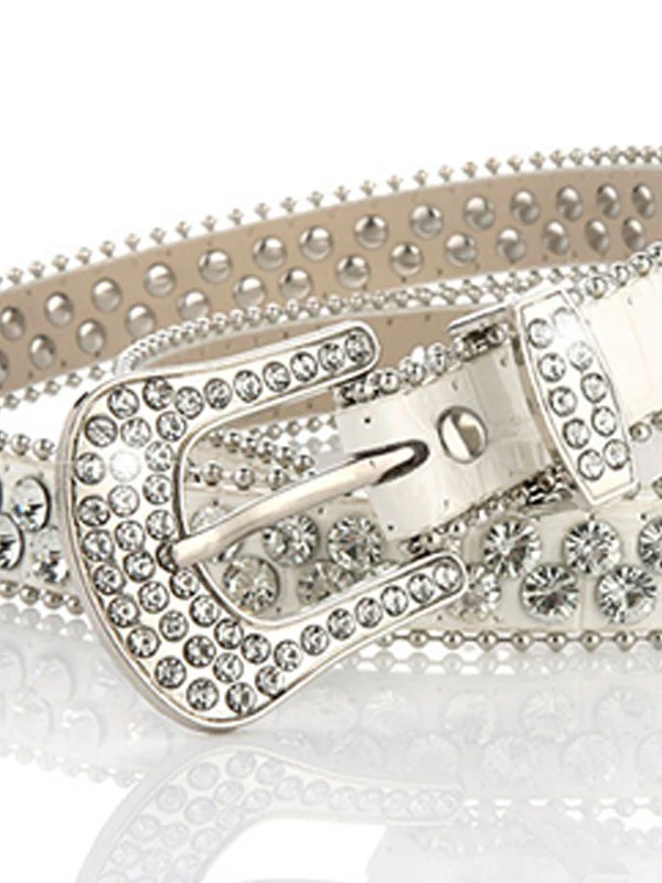 Double Rhinestone Pu Leather Buckle Belt - Image 4