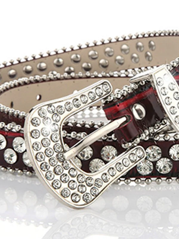 Double Rhinestone Pu Leather Buckle Belt - Image 5