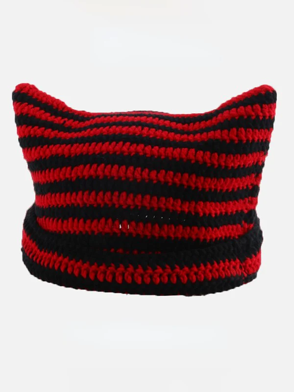 Ear Design Contrast Striped Beanie Hat - Image 2