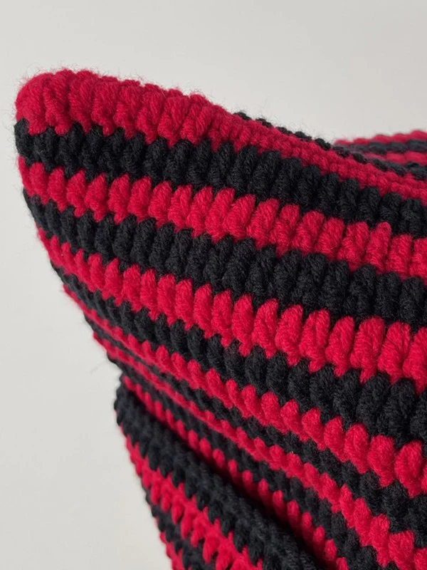 Ear Design Contrast Striped Beanie Hat - Image 4