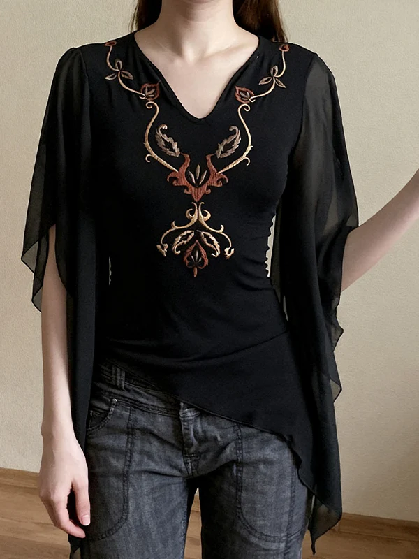 Embroidered Floral Tulle Long Sleeve
