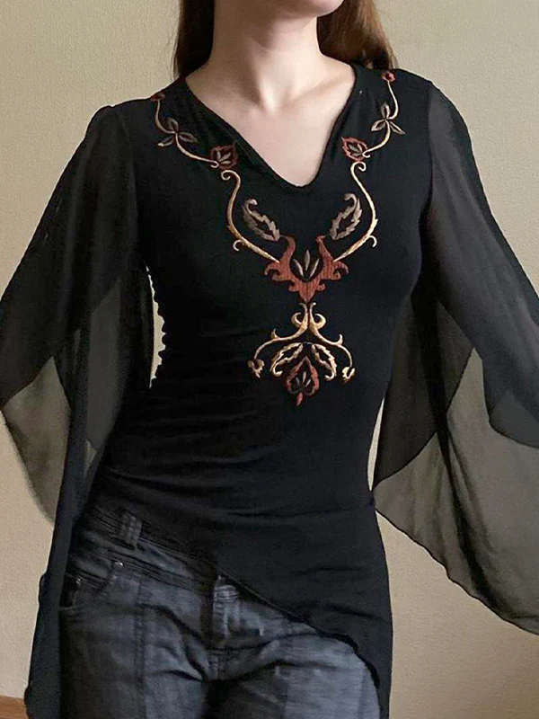 Embroidered Floral Tulle Long Sleeve - Image 2