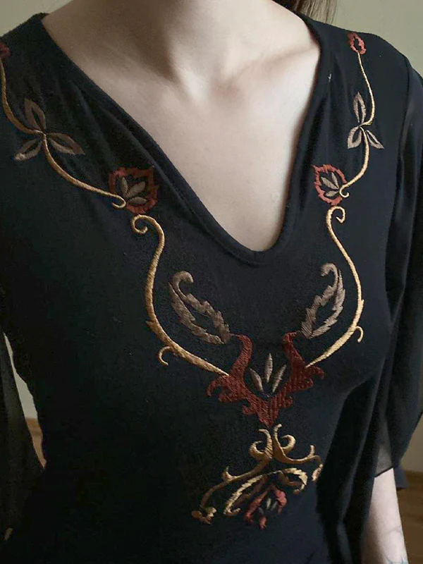 Embroidered Floral Tulle Long Sleeve - Image 3
