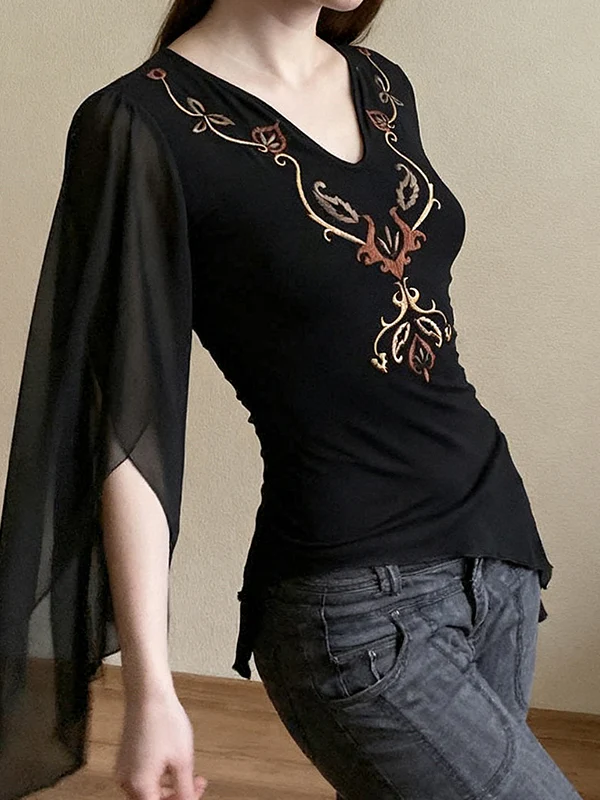 Embroidered Floral Tulle Long Sleeve - Image 4