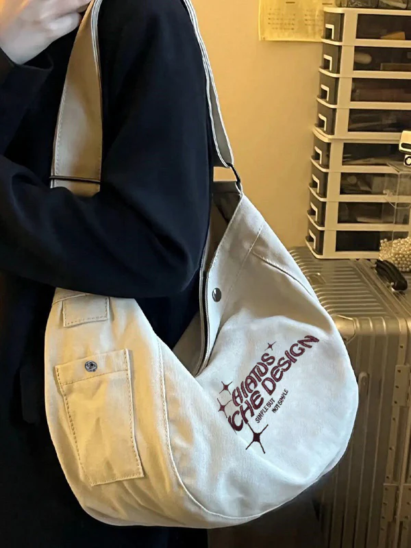 Embroidered Large Canvas Crossbody Bag - Image 3