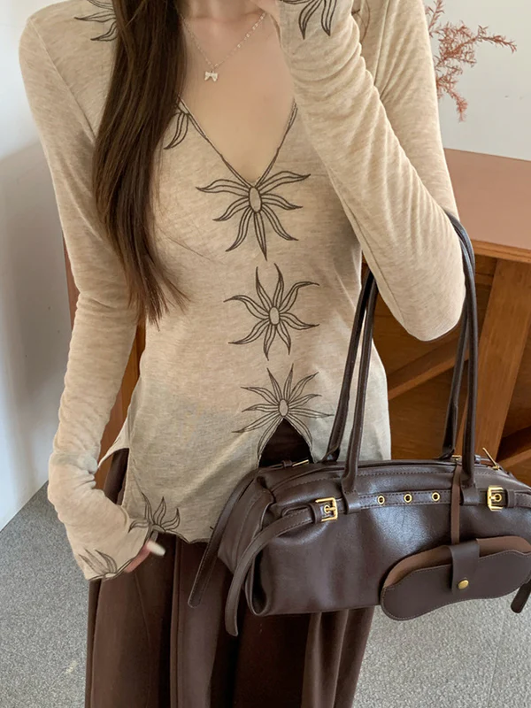 Embroidered Slit Top Long Sleeve - Image 4