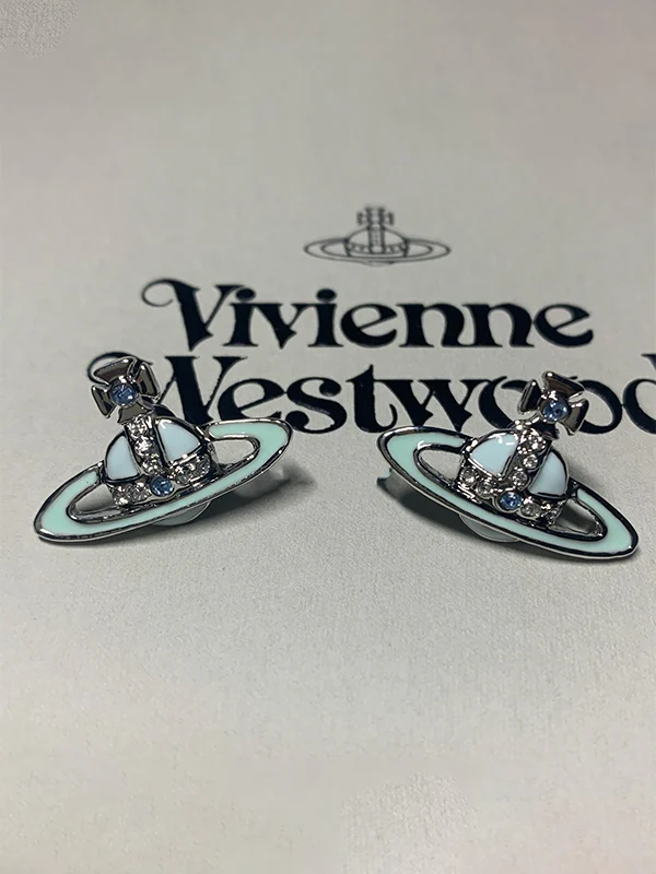 Enamel Rhinestone Saturn Charm Earrings