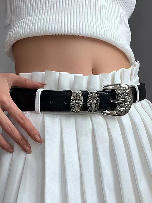 Engraved Cutout Cross Buckle Belt - Image 10