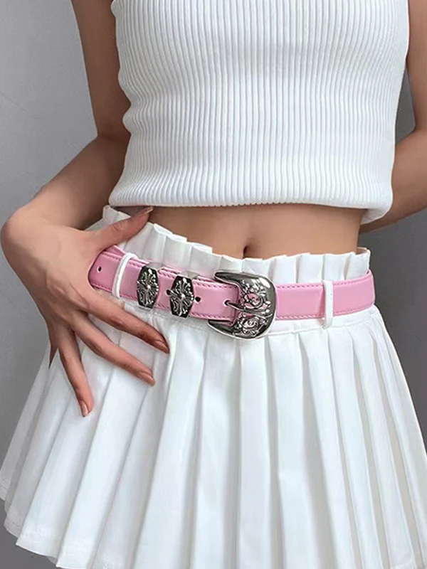 Engraved Cutout Cross Buckle Belt - Image 12