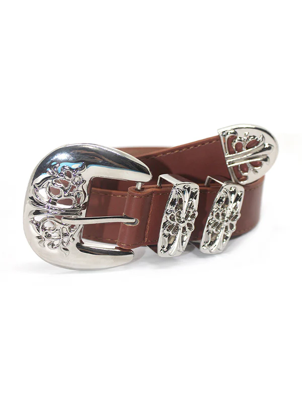 Engraved Cutout Cross Buckle Belt - Image 3