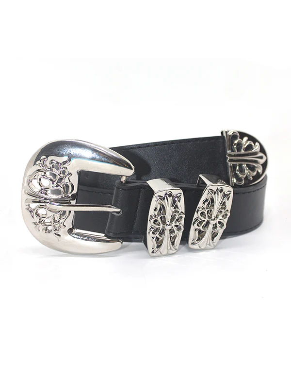 Engraved Cutout Cross Buckle Belt - Image 4