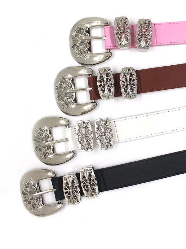Engraved Cutout Cross Buckle Belt - Image 5
