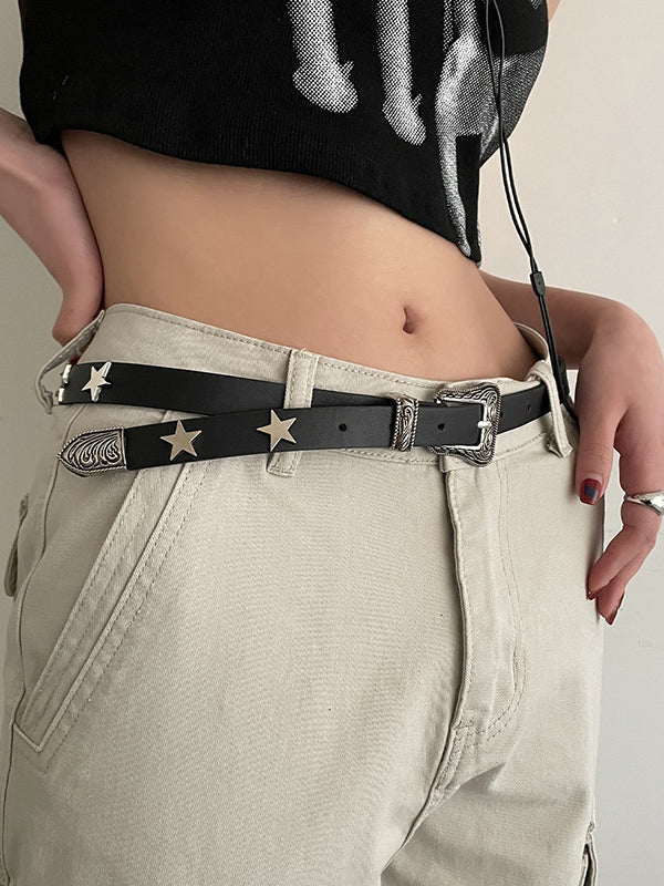 Engraved Design Metal Star Decor Buckle Belt - Image 5